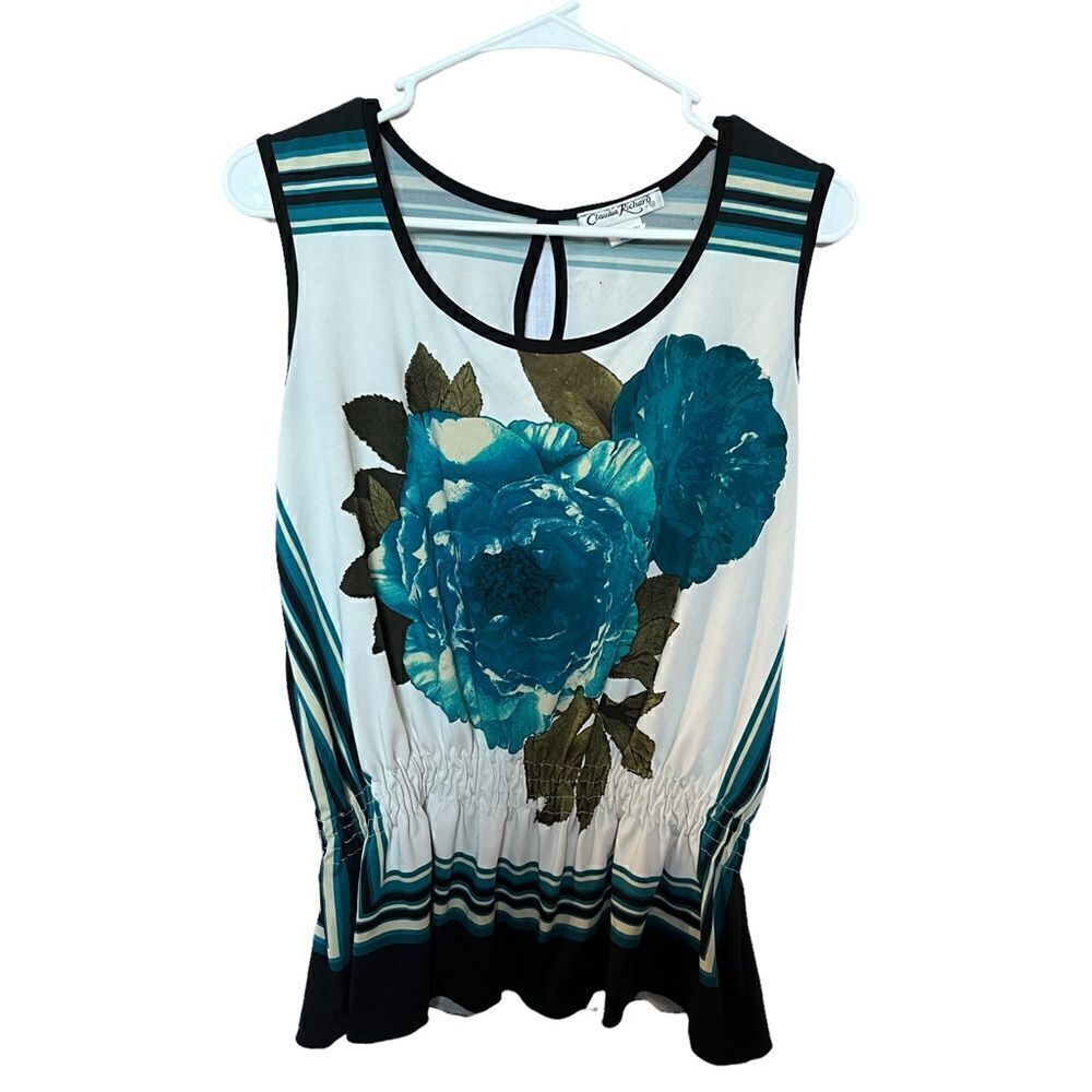 Claudia Richard Tank blouse beautiful floral blue/white/green Large